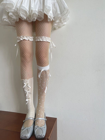 Aushöhlen Option Wärmer/Tüll Strumpfhosen/Bowknot Fischnetz Multicolor Socken Bein