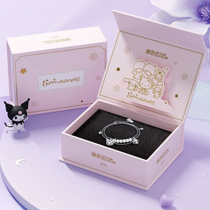 Silver Bracelet Kuromi Skull Charm Beads