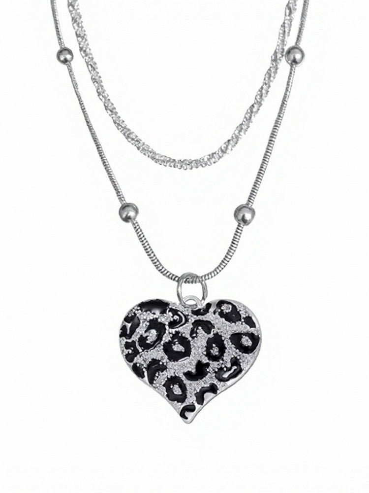 Leopard Heart Pendant Silver Necklace