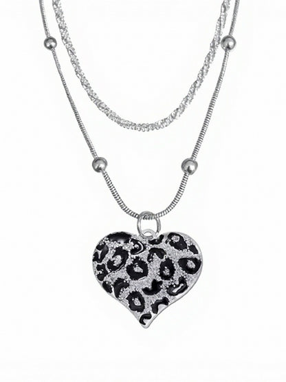 Leopard Heart Pendant Silver Necklace