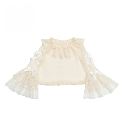 Sleeves Lolita Lace Blouse Accents Bow Beige with Bell