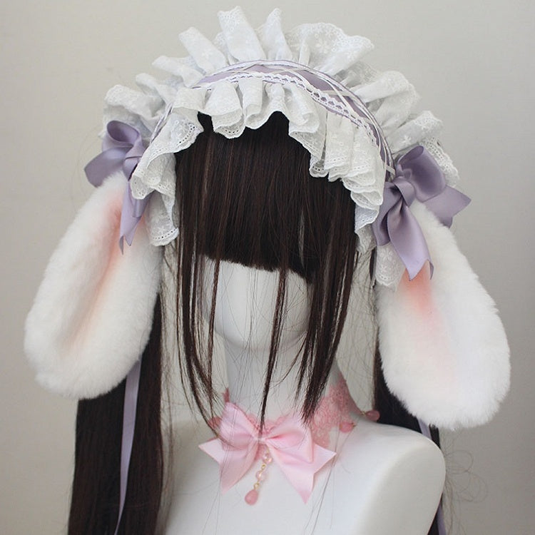 Lop Rabbit Ear Bowknot Details Lace Trim Hairband