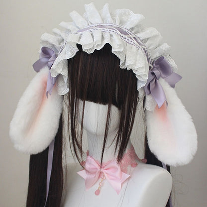 Lop Rabbit Ear Bowknot Details Lace Trim Hairband