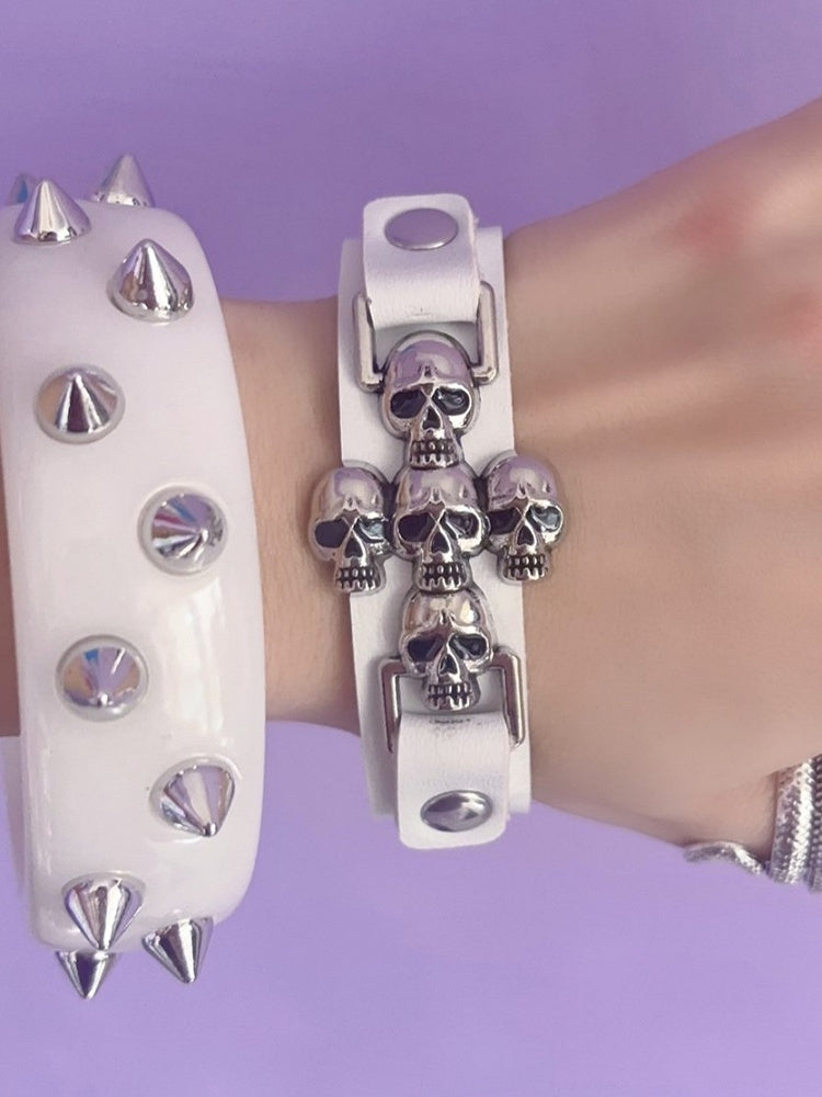 Y2K Black/White/Red Cross Punk Skull Bracelet PU Metal