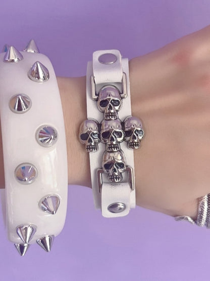 Y2K Black/White/Red Cross Punk Skull Bracelet PU Metal
