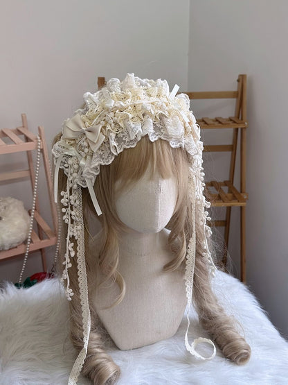 Design Lace Details Beige Hairband Bow