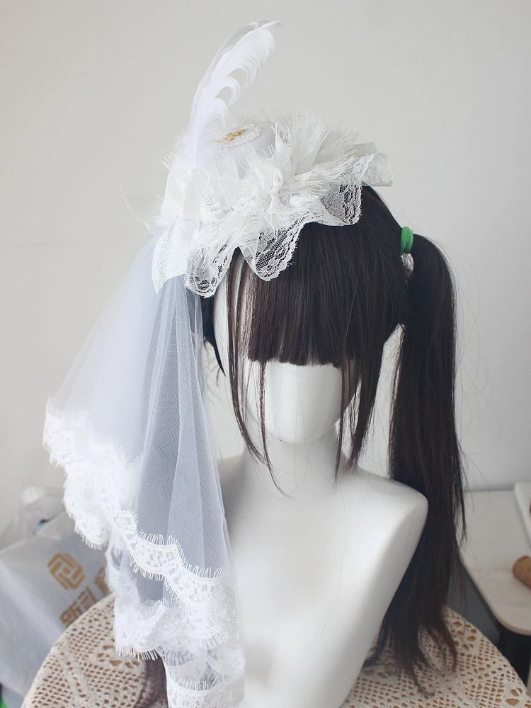 Hat Lolita White / Veil with Mini Black