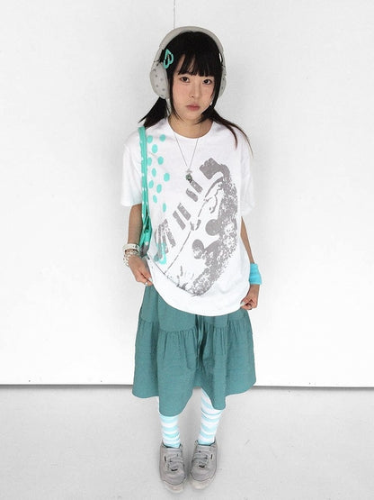 White Crew Neck Tee with Distressed Print - innomoood