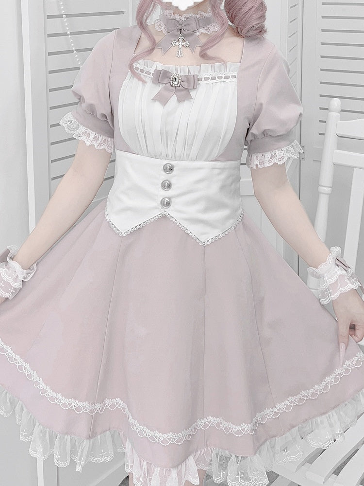 Dress Trim Lace Jirai Kei and White Set Full Waist Corset Belt Design at with Pink