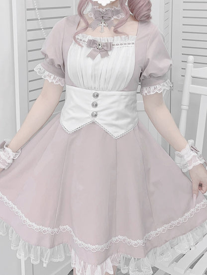Dress Trim Lace Jirai Kei and White Set Full Waist Corset Belt Design at with Pink