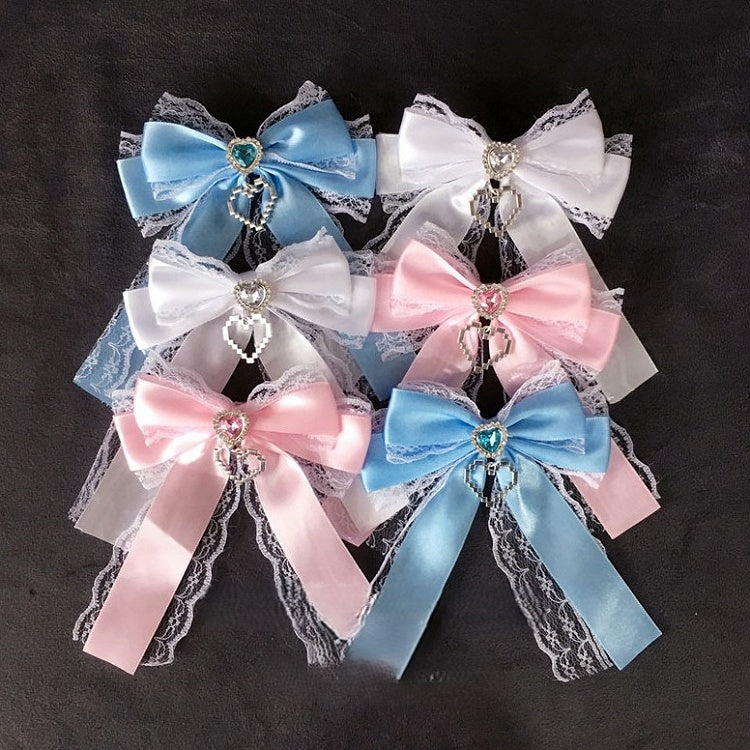 3 Hairclip Colors Bow Lace Heart Rhinestone