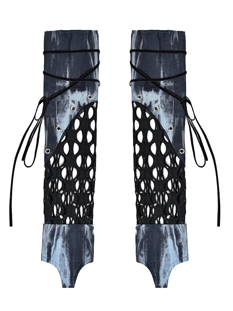 Patchwork Mesh Sleeves Punk Rock Blue Tie Dye Edgy - Virtual Orbit