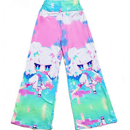 Y2K ストレートレッグ カラフルプリント カートゥーンパンツ カット