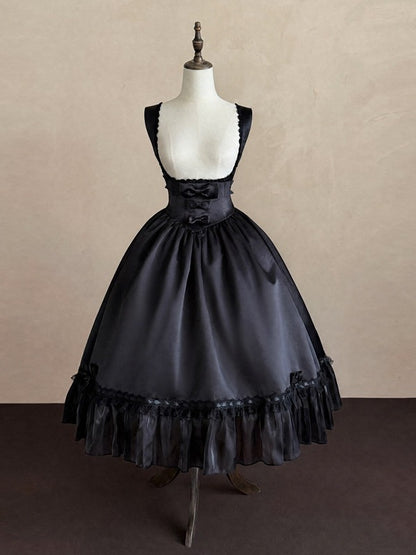 Classic Black Jumper Skirt with Bow and Ruffle Details - Sweet Dream