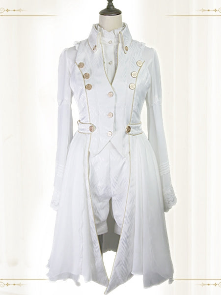 Abnehmbarer seitlicher Lolita-Ouji-Schleier in Weiß mit langer Weste