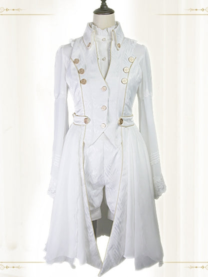 Abnehmbarer seitlicher Lolita-Ouji-Schleier in Weiß mit langer Weste