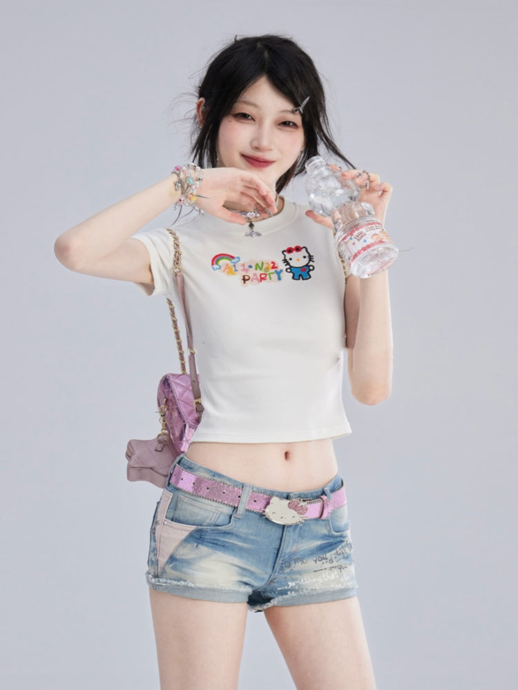 ホワイトキティ柄 ビタースイートTシャツ/キャミトップ
