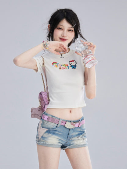 ホワイトキティ柄 ビタースイートTシャツ/キャミトップ