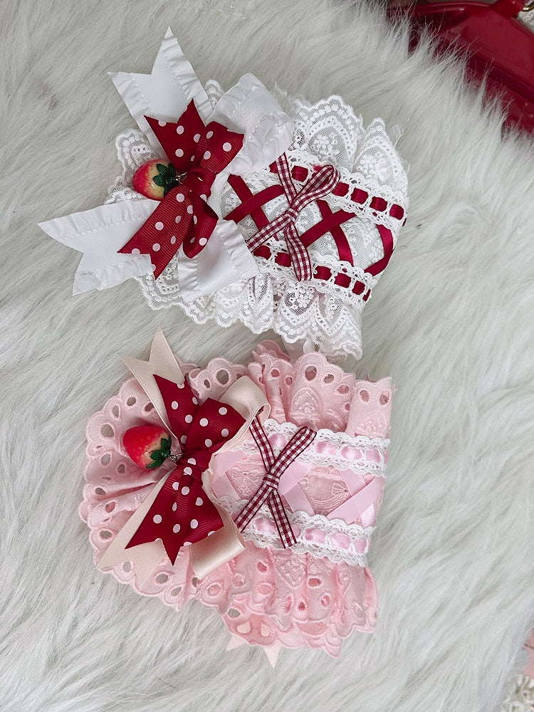 Hairband Bow White/Pink Loilita Details Ruffled