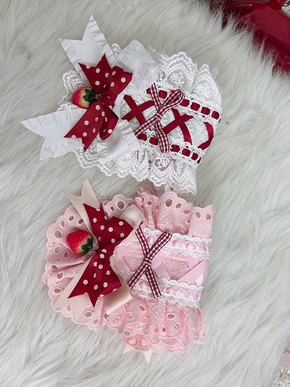 Hairband Bow White/Pink Loilita Details Ruffled
