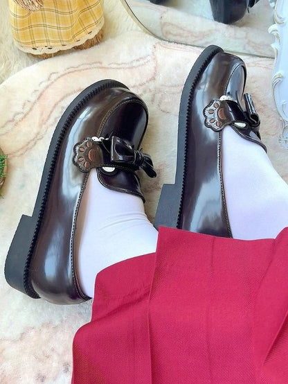 Brown JK Shoes in Preppy Style with Bear Theme and Bow Accents