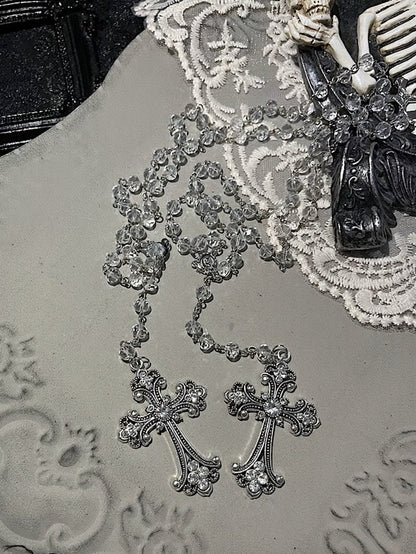 Two-Tone Gothic Cross Pendant Beaded Necklace