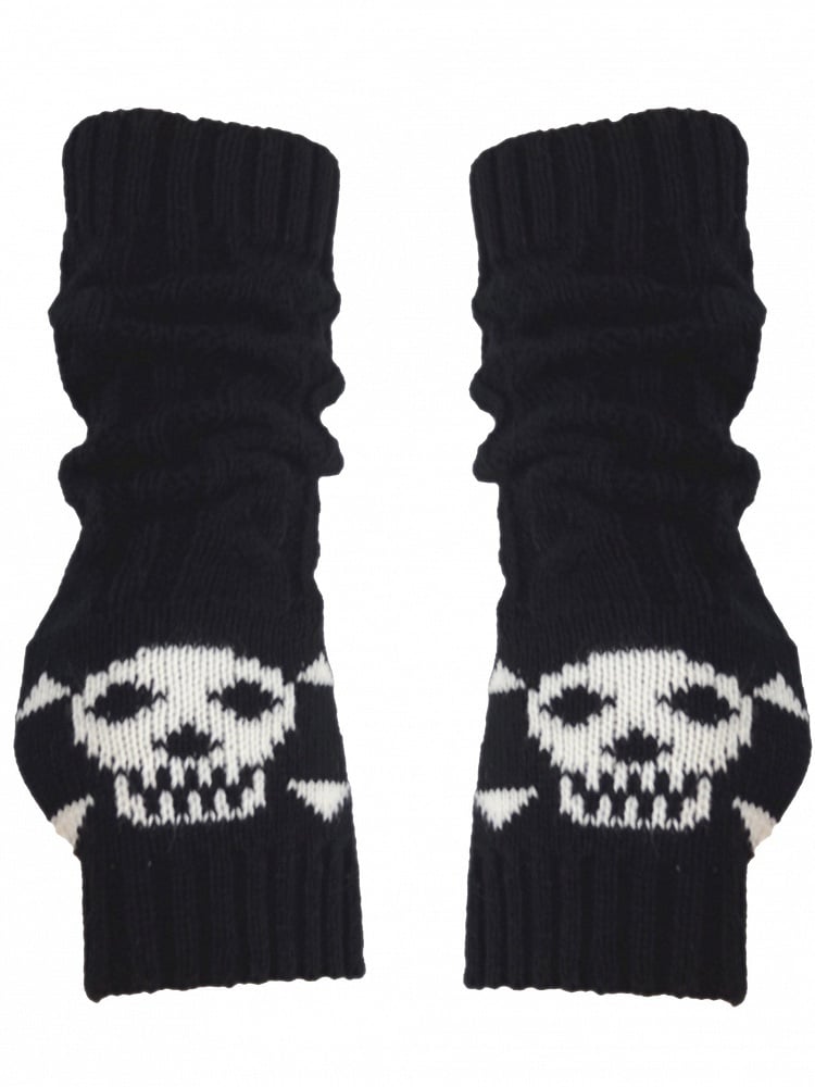 Long Dark Knit Black Gloves Gothic
