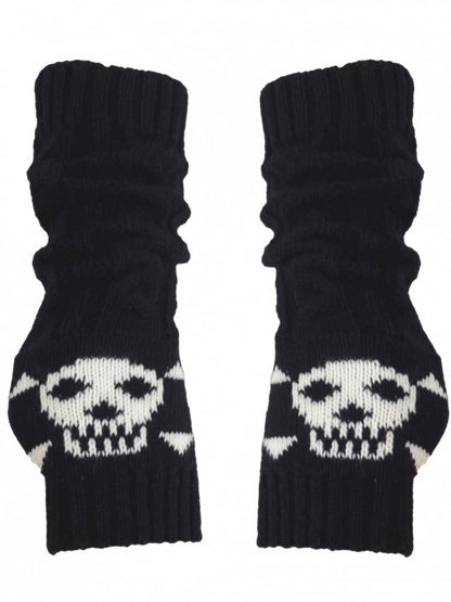 Long Dark Knit Black Gloves Gothic