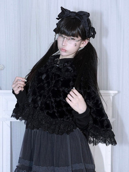 Bow Plush with Black - Gothic Rose Cape Lace at Collar Trim Pan Accent Peter