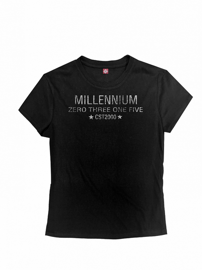 Black Round Neck T-Shirt with Letter Print - DETW OnLine