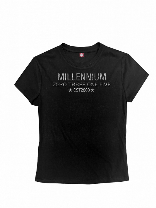 Black Round Neck T-Shirt with Letter Print - DETW OnLine