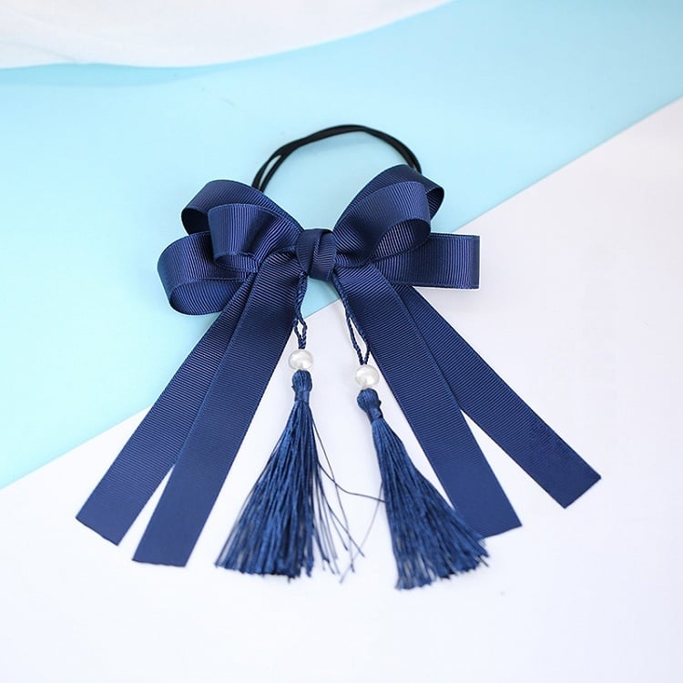 Hair Dark Tassel Tie Blue Bowknot