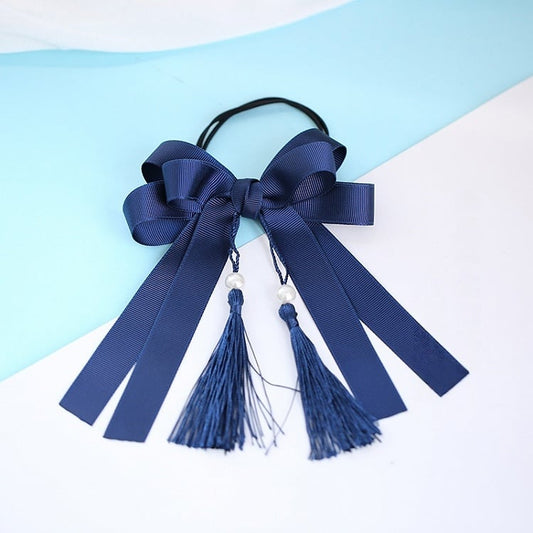 Cravate à pompon foncée pour cheveux, nœud papillon bleu
