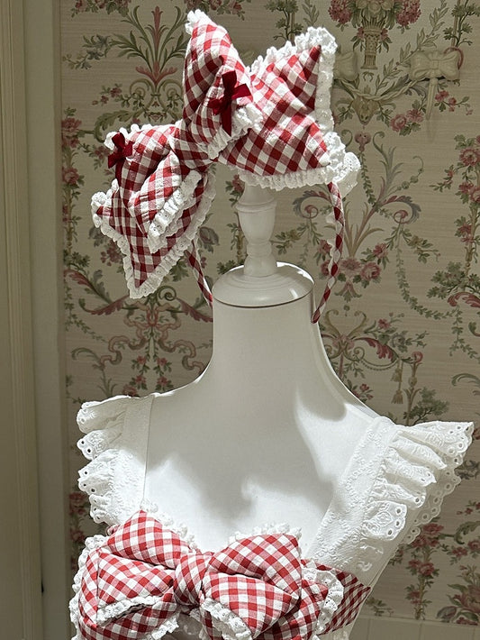 Bowknot and Gingham White KC Red