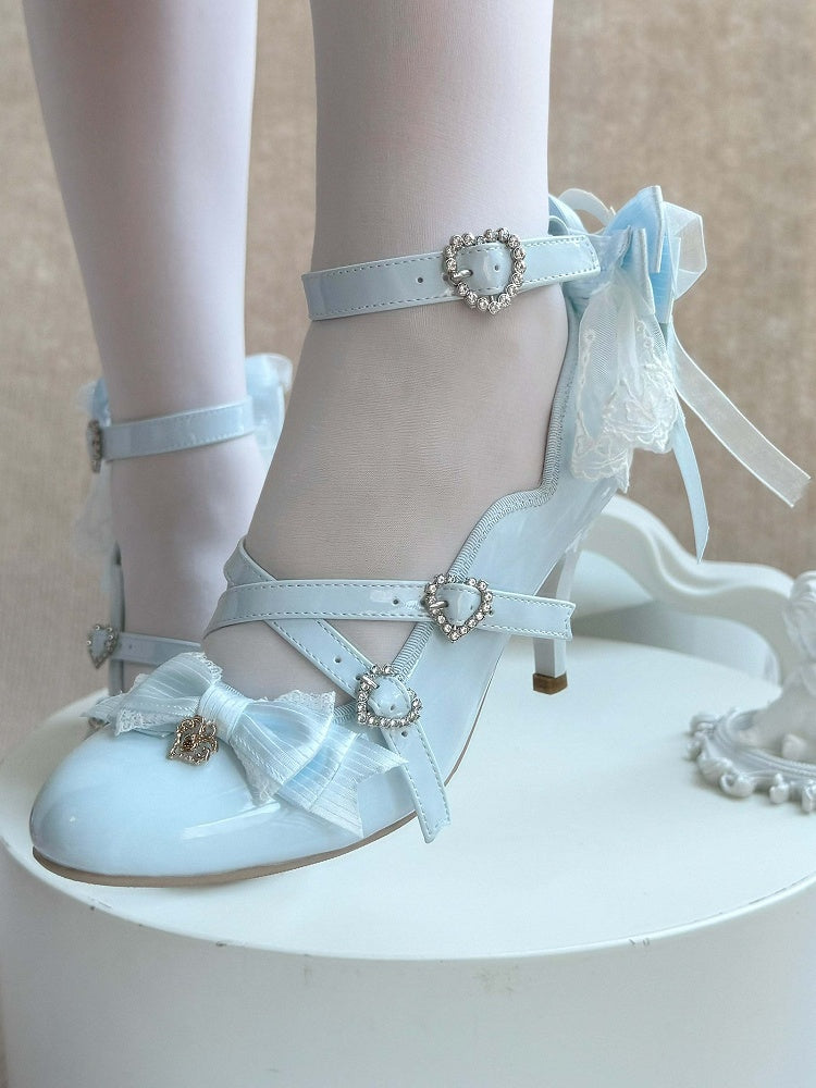 Shoes Bow - Detachable PU Back Elegant Blue