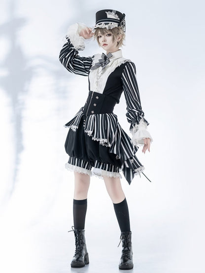 Korsettgürtel mit hoher Taille, schwarz-weiße Ouji-Lolita-Shorts mit Streifen, Zirkusstimmung