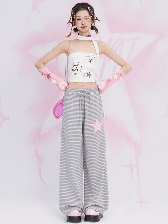 Graue, gestreifte Jogginghose mit geradem Bein und Sternenaufnäher