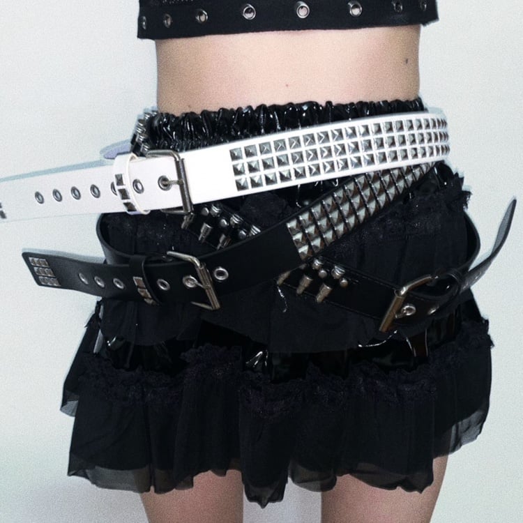 Black/White Stud Detail Gothic Waist Belt