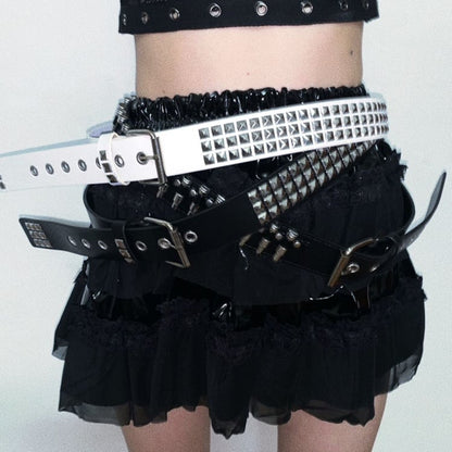 Black/White Stud Detail Gothic Waist Belt
