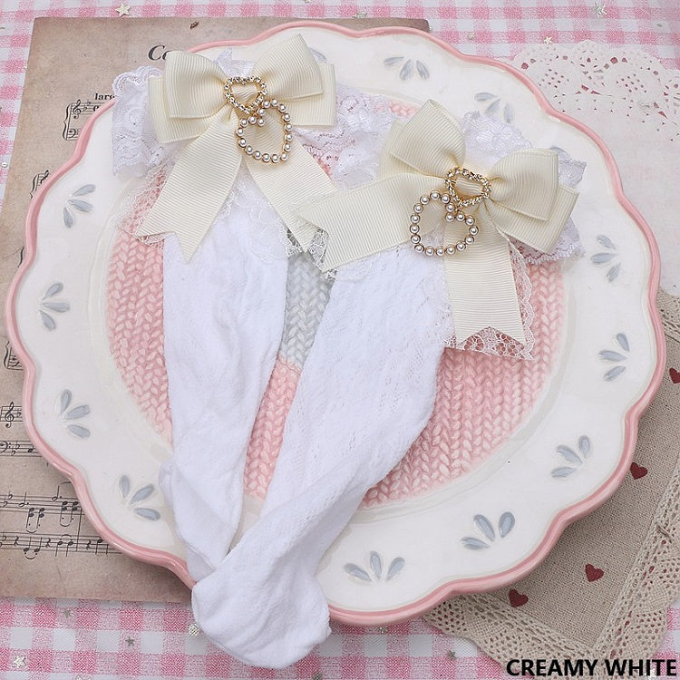 Cuff Color Pearl Kei Heart Lace Jirai Bowknot Socks Options 4