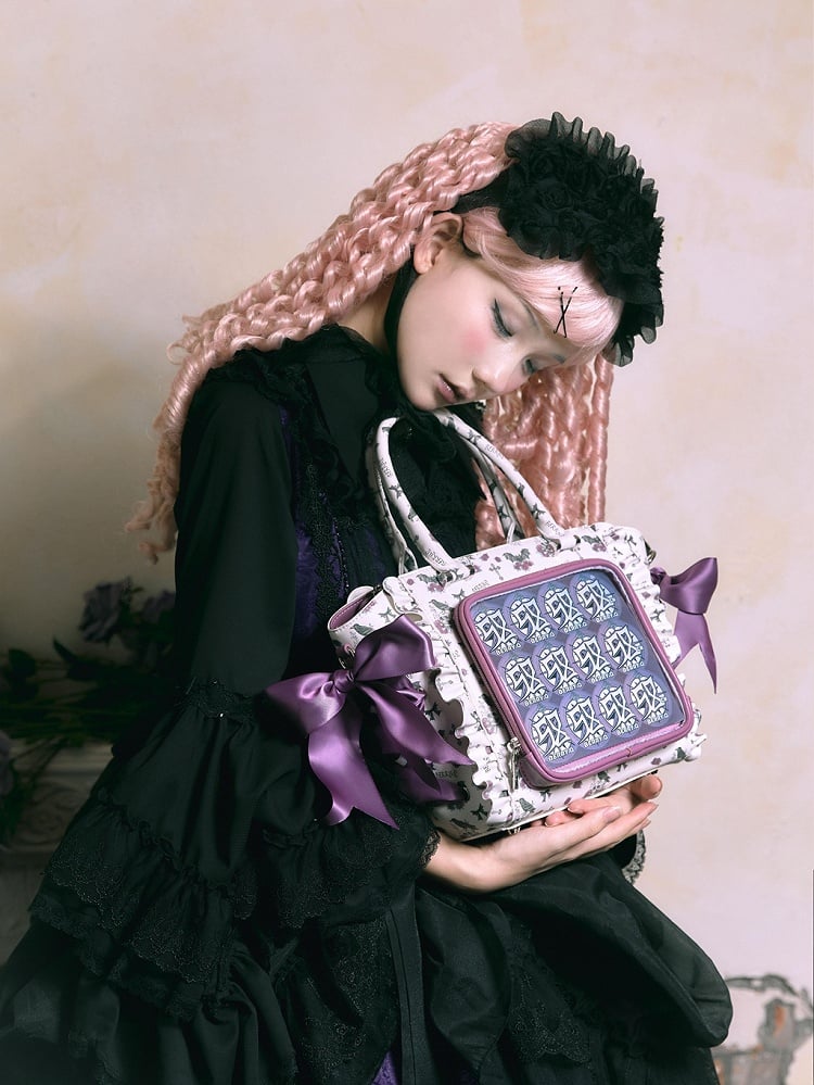 Halloween-Ita-Tasche mit Blumenmuster und Kreuzschnürung in Weiß und Lila