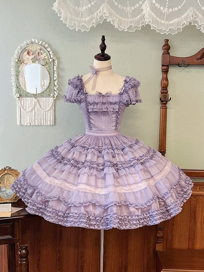Rüschendetails und Lolita-Besätze Lila Klassisches Plisseekleid Elegant