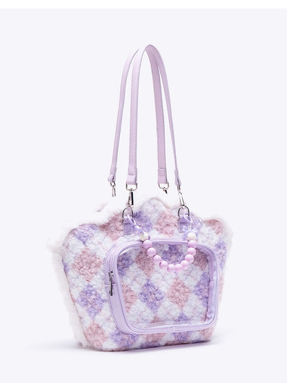 Purple Shell-shaped Plush Backpack With Beads Chain