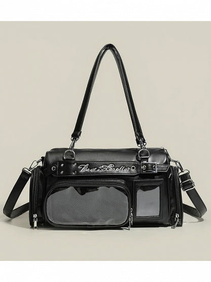 4-Color Transparent Window Ita Crossbody Bag Buckle Side Pockets