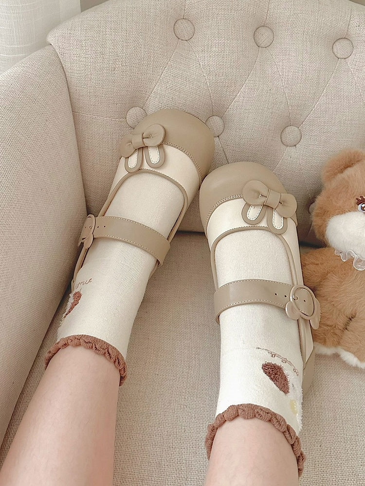 Decorated Bowknot Buckle Khaki Bunny Bear Ear Flats