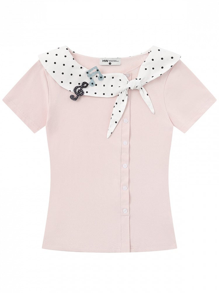 Pink Polka Dot Music Note Tie-Neck Top - Languid Park
