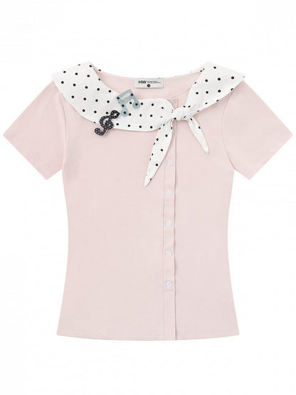 Pink Polka Dot Music Note Tie-Neck Top - Languid Park
