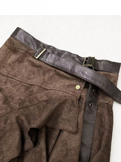 コーヒーヘムウェイストランドアシンメトリースカートブラウンパンク