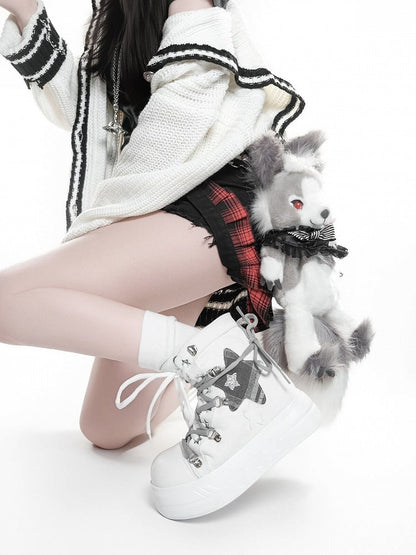 White Star Pattern Lace-up Platform Shoes - Transfer Student