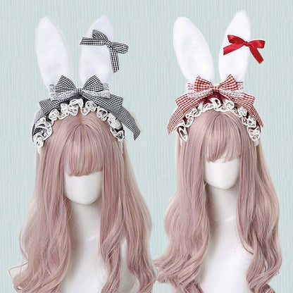 Ear Bunny Gingham Cute 4 Bowknot KC with Detachable Lolita Bowknots Colors Small